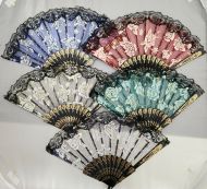 Rose Tulle Fan with Black Handle