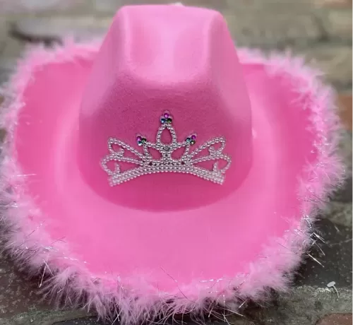 Youth Cowgirl Hat with Feathers Pink