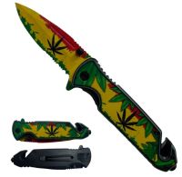 Marijuana Design Handle & Blade Assist Open Knife