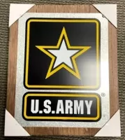 Army Metal Sign on Faux Wood