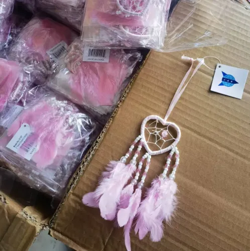 2" Pink Heart Dream Catcher w/ Beads