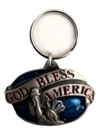 God Bless Pewter Keychain