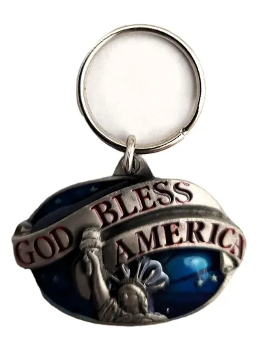 God Bless Pewter Keychain