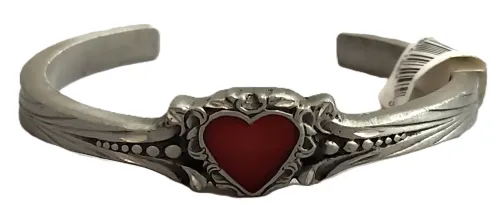 Heart (Red) Pewter Cuff Bracelet