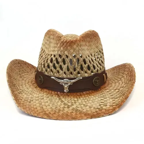 Adult Tan Cowboy Hat-Brown Band w/ Steer