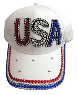 USA Rhinestone Baseball Cap (White)