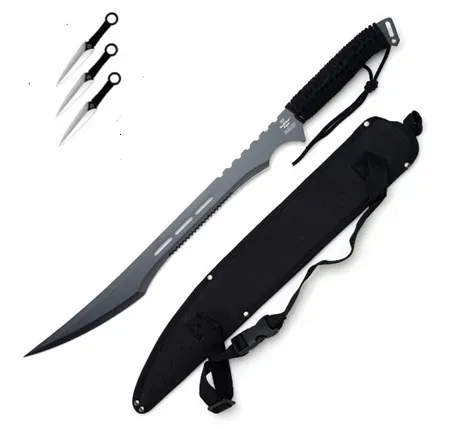 Black Ninja Sword with Throwing Knife Set