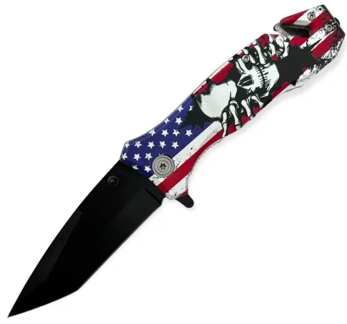 American Flag w/ Skull Spring Assist Knife