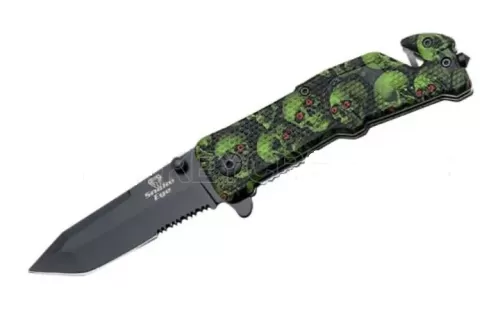 Green Skull w/Red Eyes Spring Assist Knife