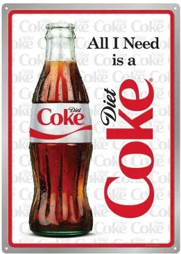 12x17 Rolled Edge Metal Sign: Diet Coke
